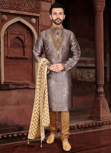 Gray Colour Outluk Vol 36 Traditional Jaqcuard Silk With Self Work Party Wear Kurta Pajama Mens Collection 36001